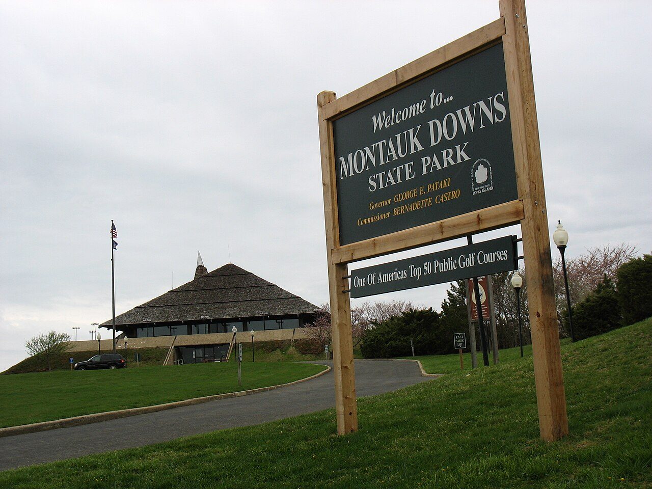 The entrance sign at Montauk Downs State Park golf course on Long Island