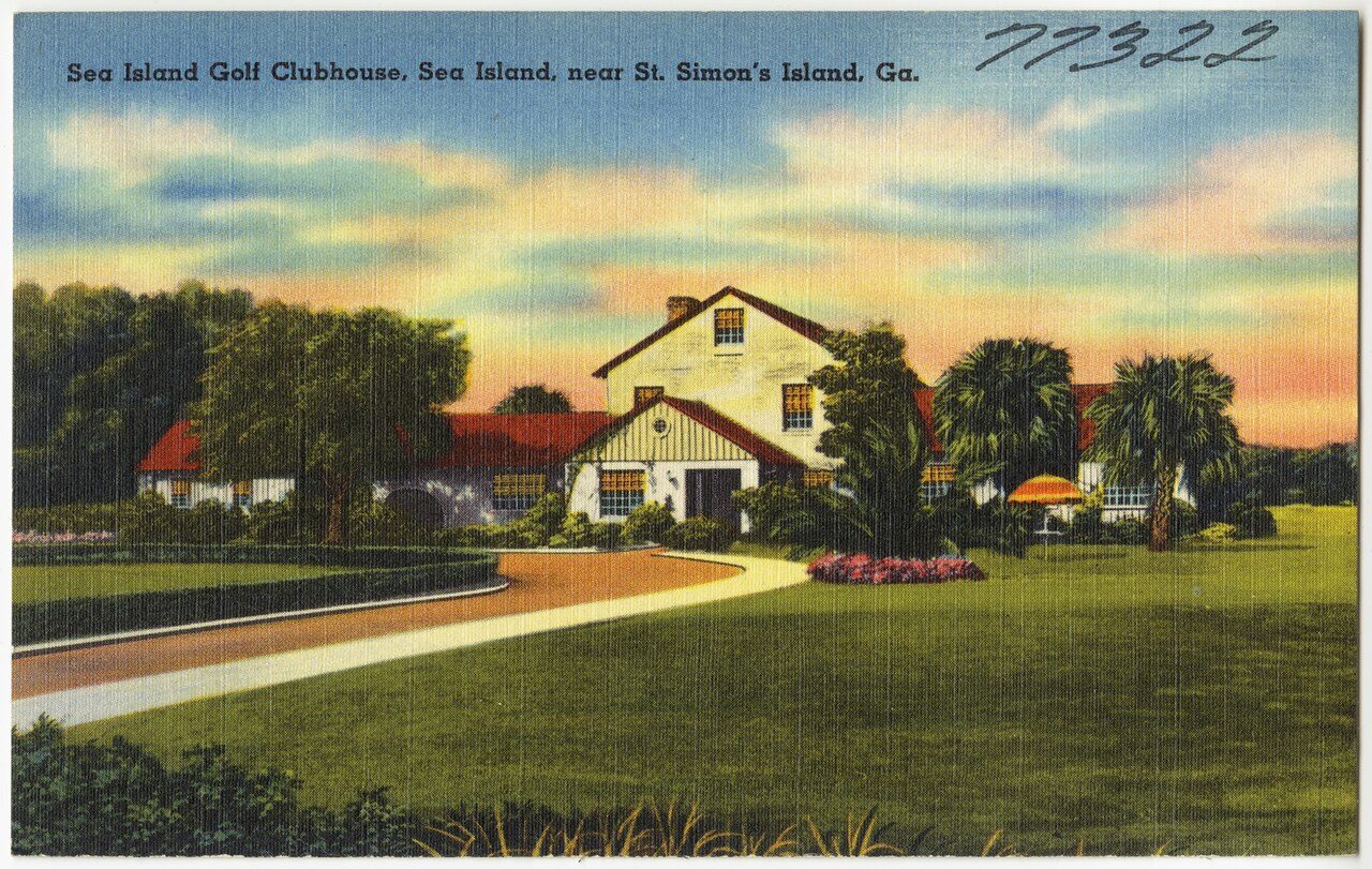 Vintage postcard of the Sea Island Golf Clubhouse on the Georgia coast
