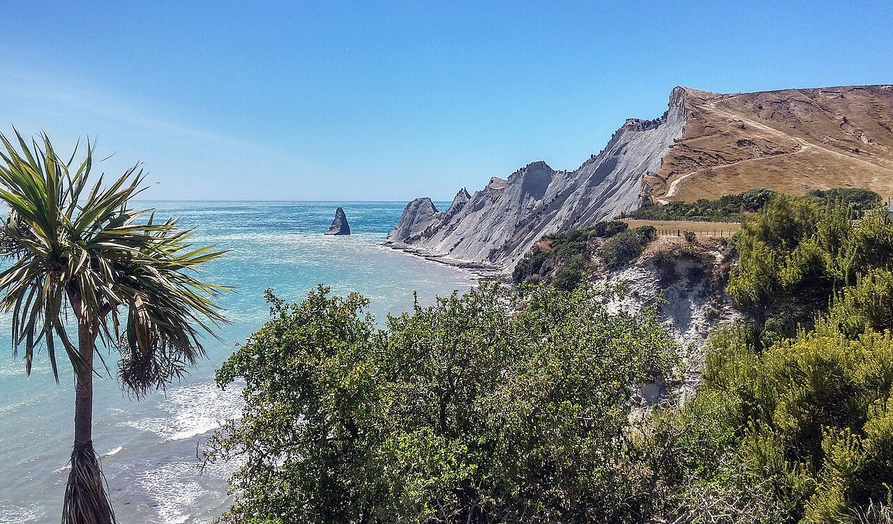 The white cliffs of Cape Kidnappers above the Pacific on Hawke's Bay, New Zealand