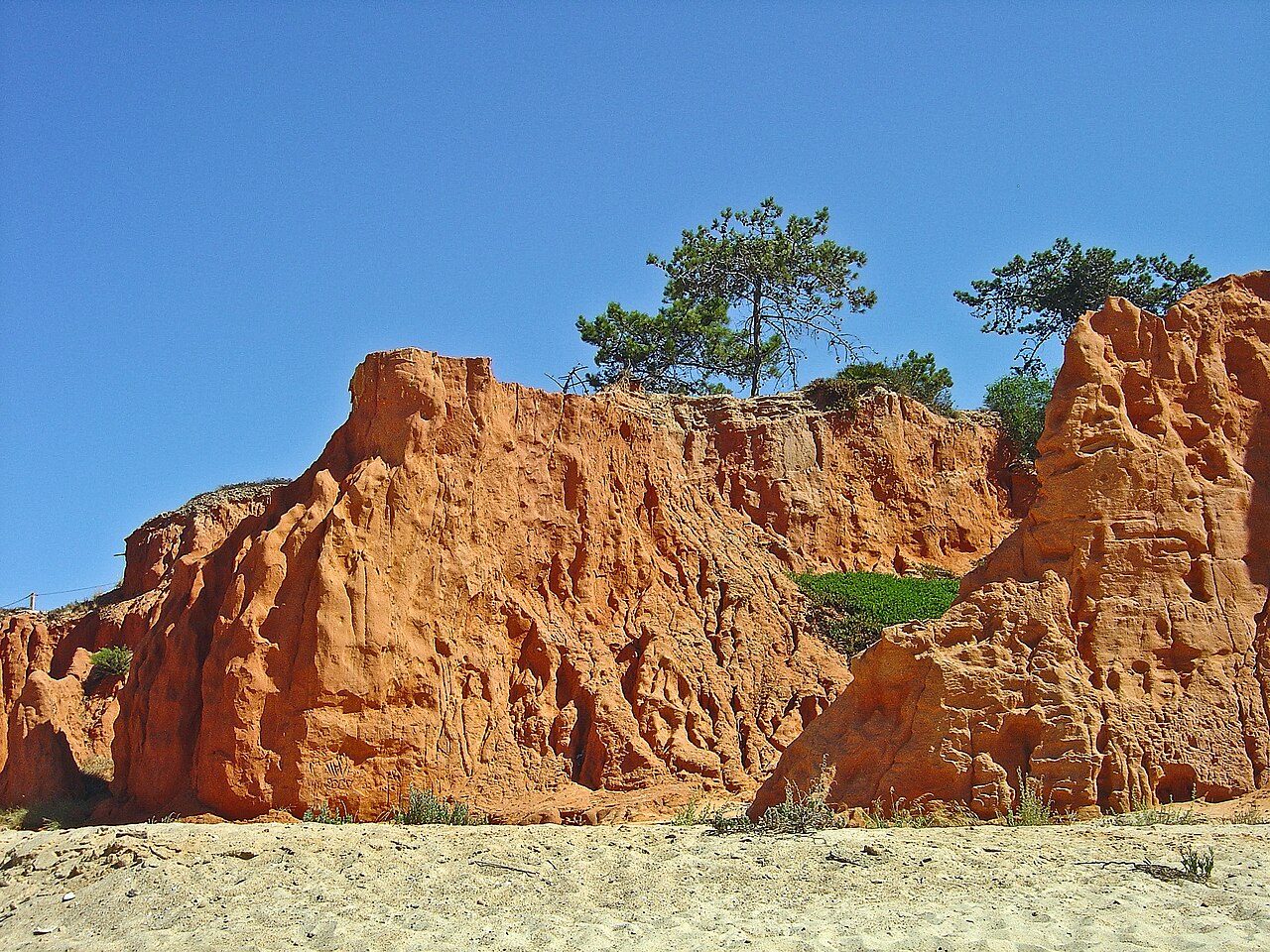 The ochre sandstone cliffs above the beach at Vale do Lobo on the Algarve coast